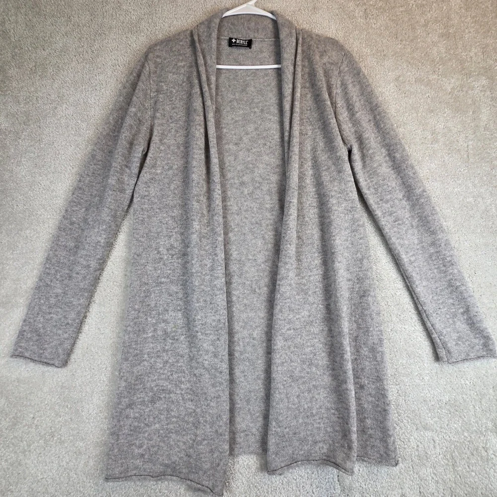 Beryll Womens 100% Cashmere Open Front Cardigan Sweater Grey S/M